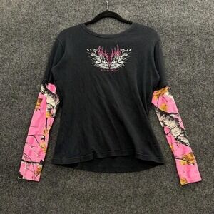 Legendary Deer Thermal Layered Top Women's Small Black Pink Camo Hunting